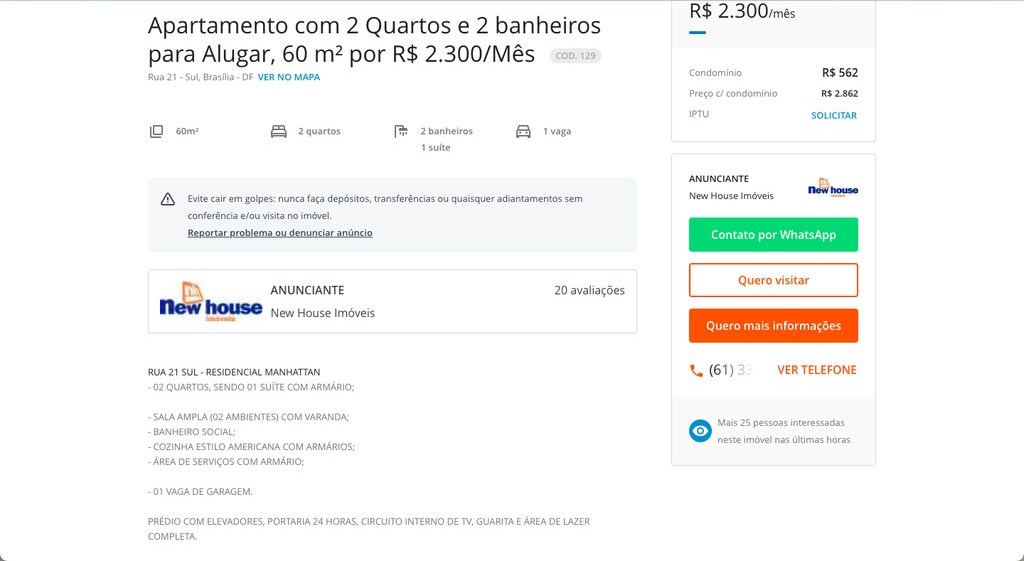 anúncio de aluguel de apartamento