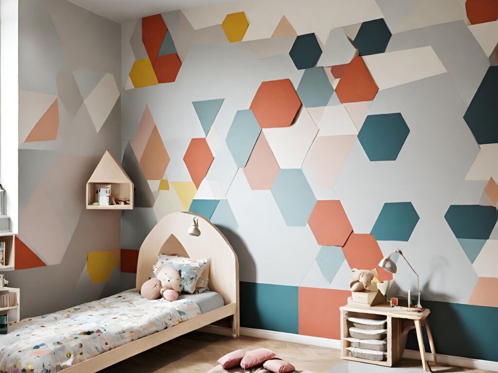 parede geométrica quarto infantil