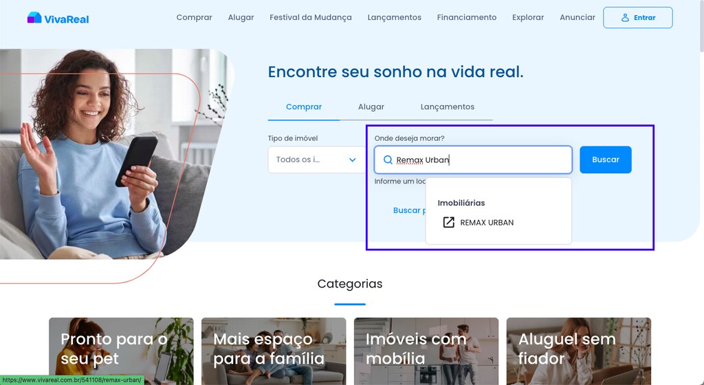 como encontrar determinada imobiliaria no viva real: busca