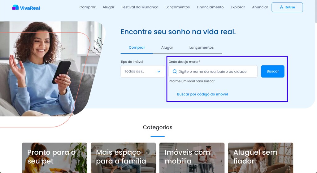 como encontrar determinada imobiliaria no viva real: inicio